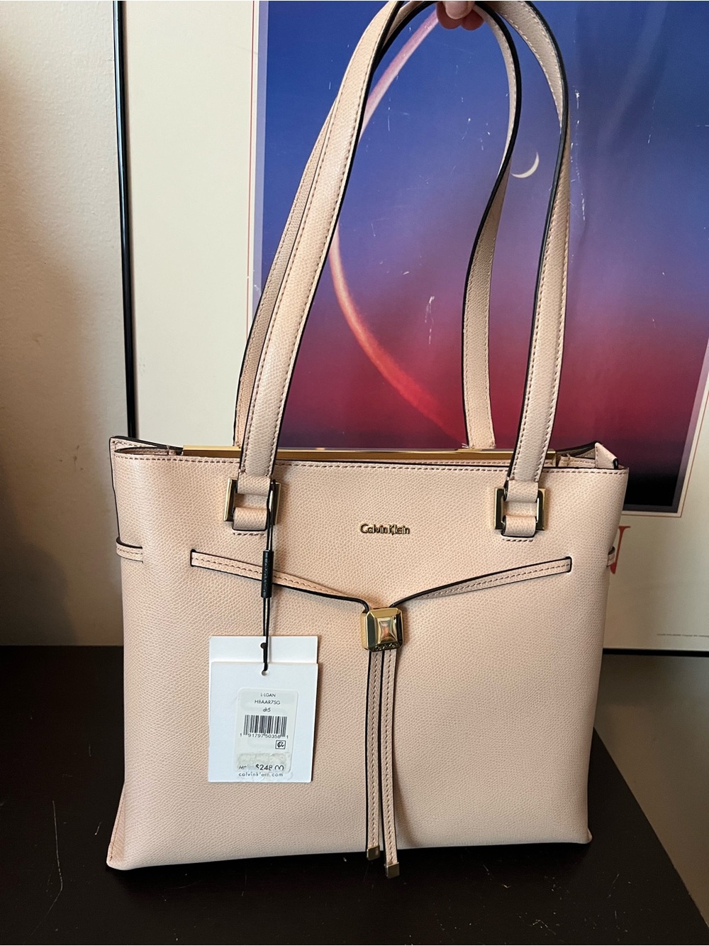 Calvin Klein Blush Tote Shoulder Bag with Gold Hardware